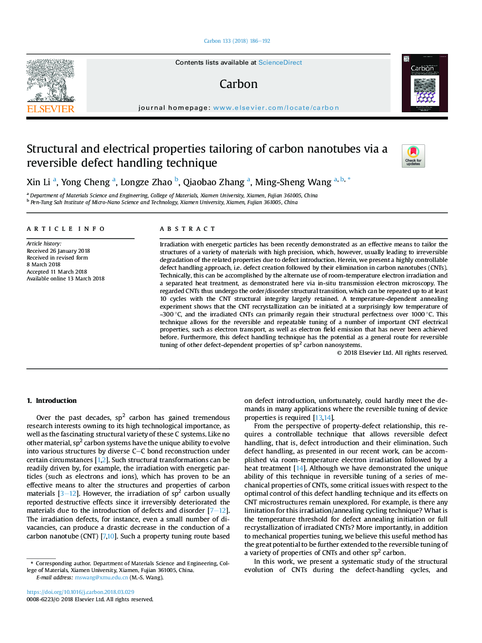 Structural and electrical properties tailoring of carbon nanotubes via a reversible defect handling technique