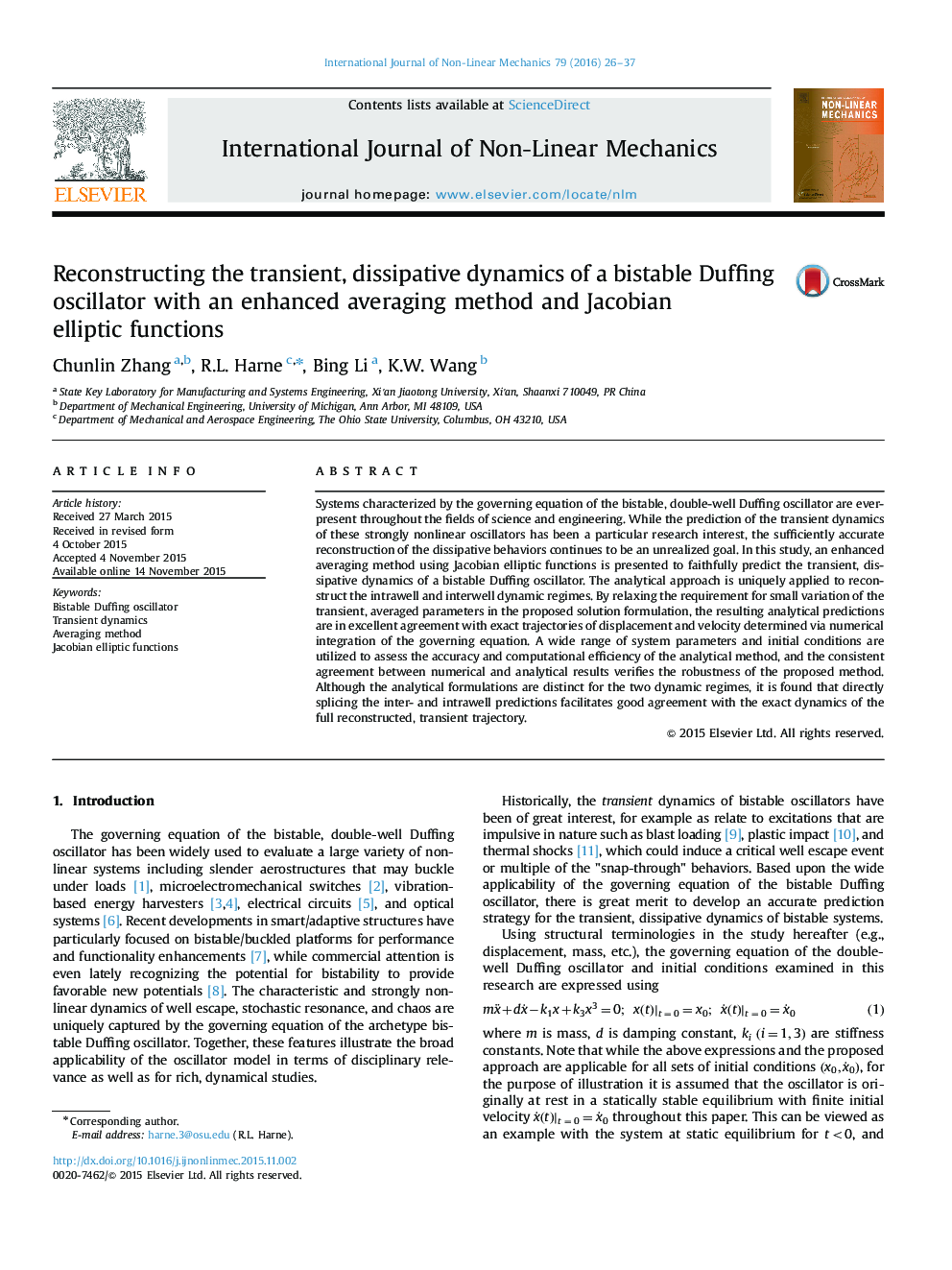 Reconstructing the transient, dissipative dynamics of a bistable Duffing oscillator with an enhanced averaging method and Jacobian elliptic functions