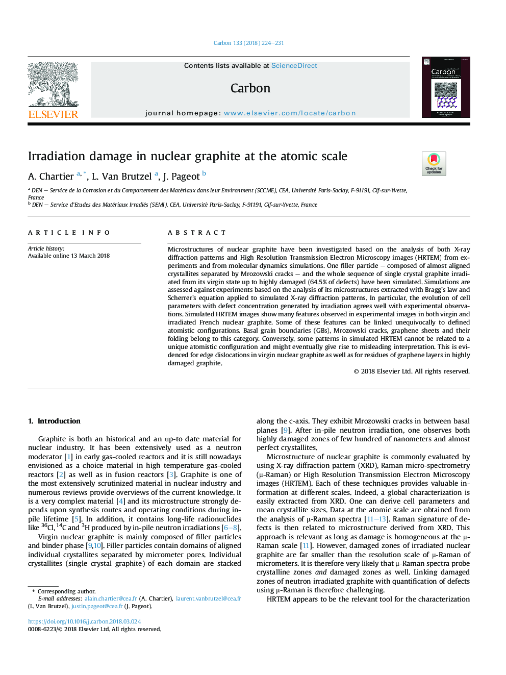 Irradiation damage in nuclear graphite at the atomic scale