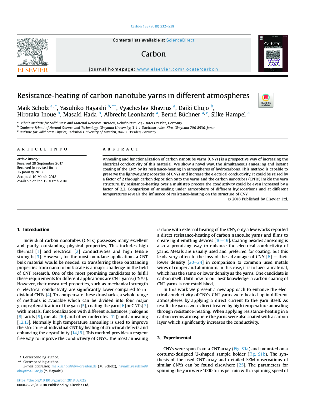 Resistance-heating of carbon nanotube yarns in different atmospheres