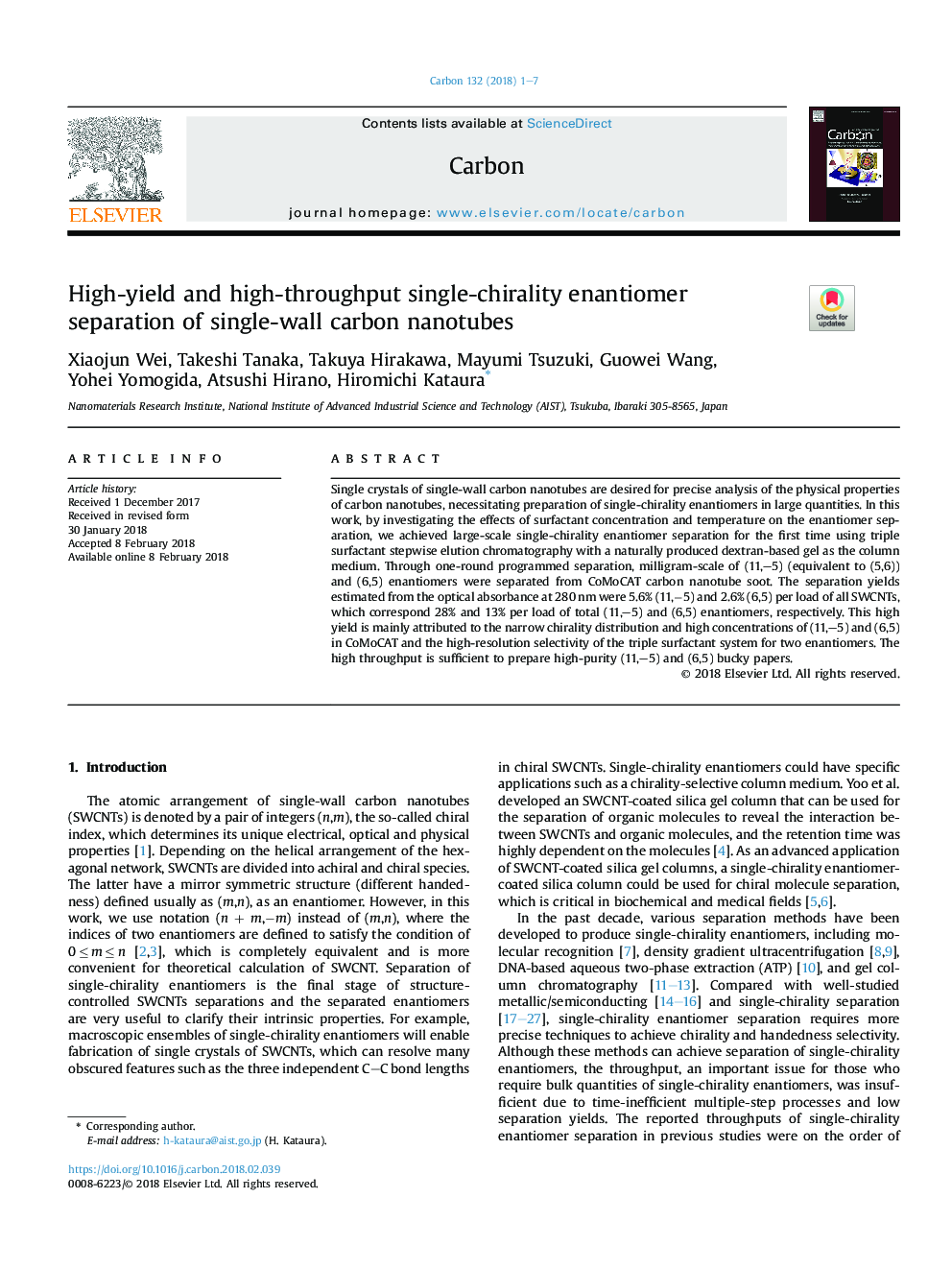 High-yield and high-throughput single-chirality enantiomer separation of single-wall carbon nanotubes