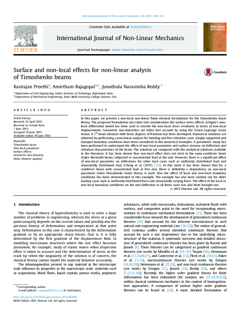 Surface and non-local effects for non-linear analysis of Timoshenko beams