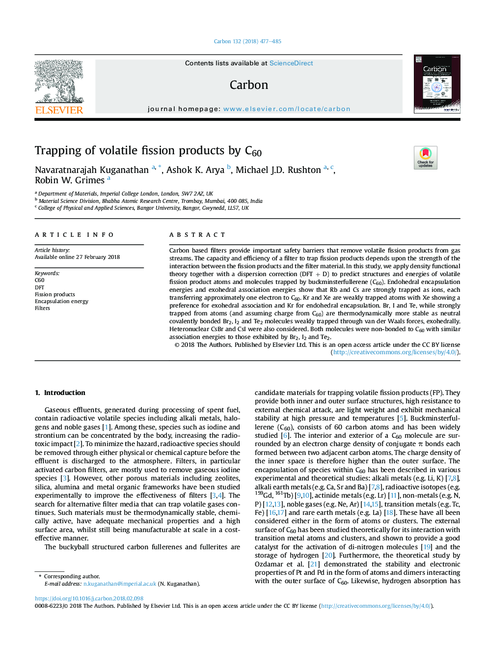 Trapping of volatile fission products by C60