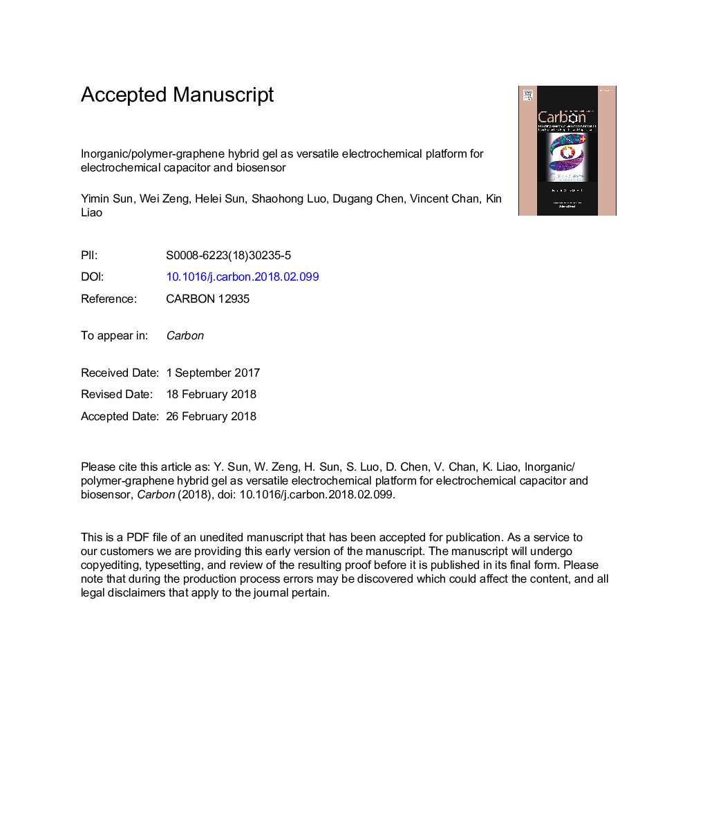 ژل هیبرید غیر معدنی / پلیمر-گرافین به عنوان پلت فرم الکتروشیمیایی چند منظوره برای خازن الکتروشیمیایی و بیوسنسور 
