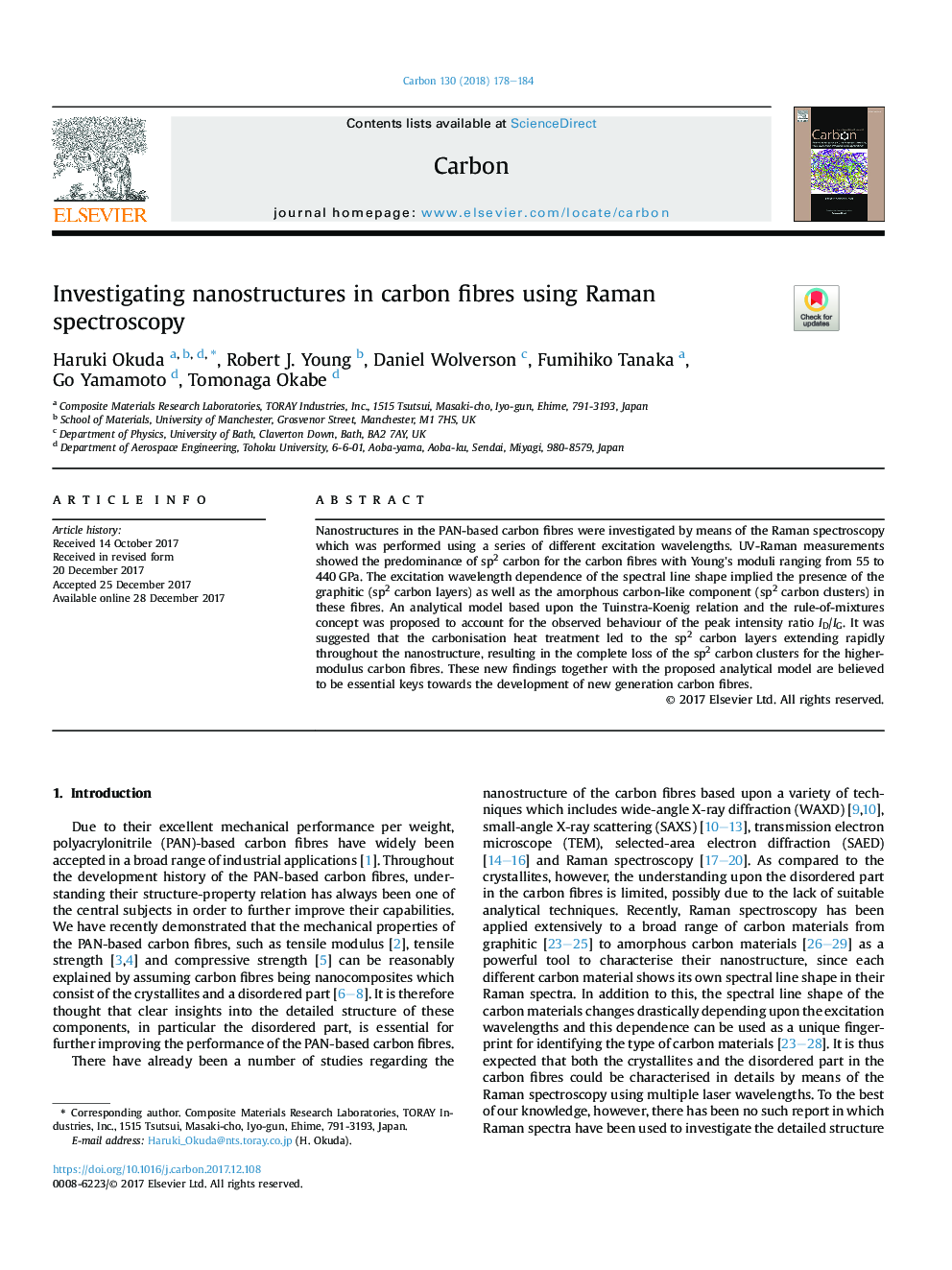 Investigating nanostructures in carbon fibres using Raman spectroscopy