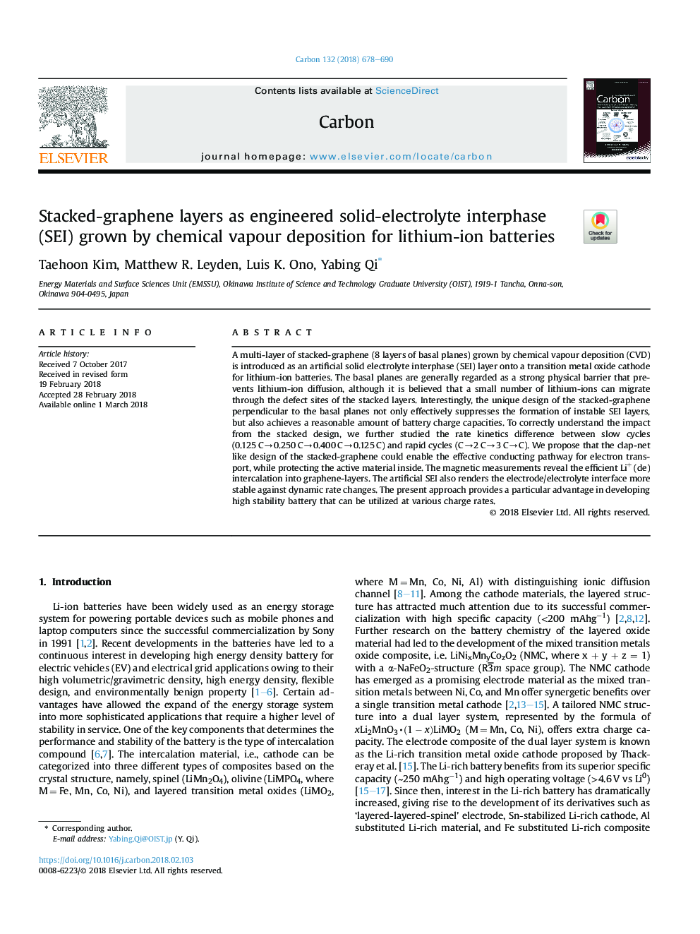 Stacked-graphene layers as engineered solid-electrolyte interphase (SEI) grown by chemical vapour deposition for lithium-ion batteries