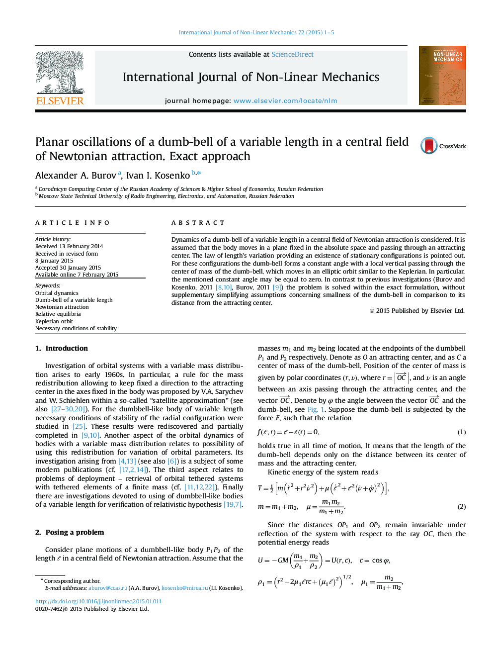 Planar oscillations of a dumb-bell of a variable length in a central field of Newtonian attraction. Exact approach