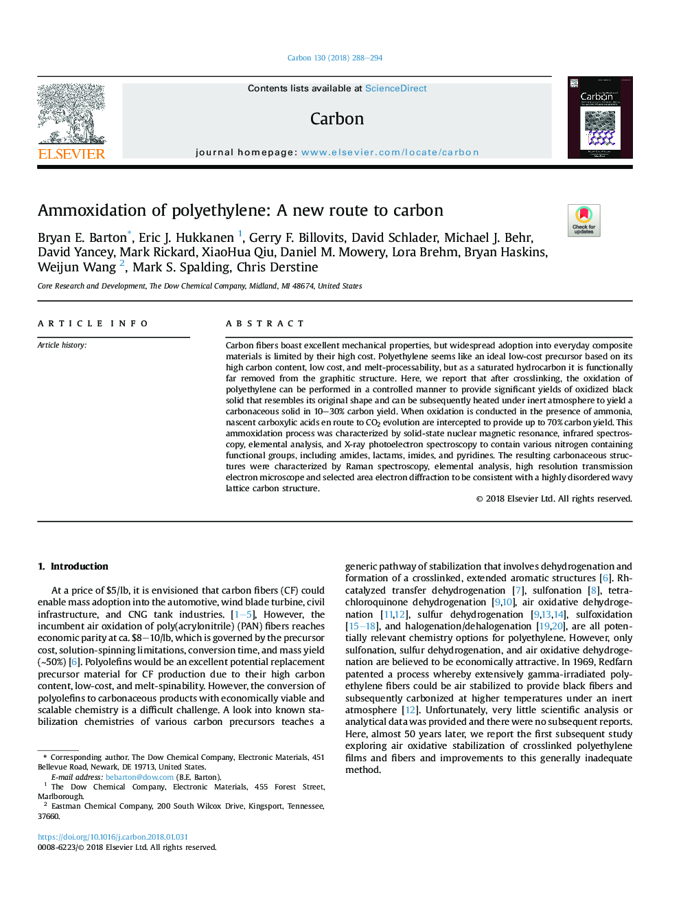 Ammoxidation of polyethylene: A new route to carbon