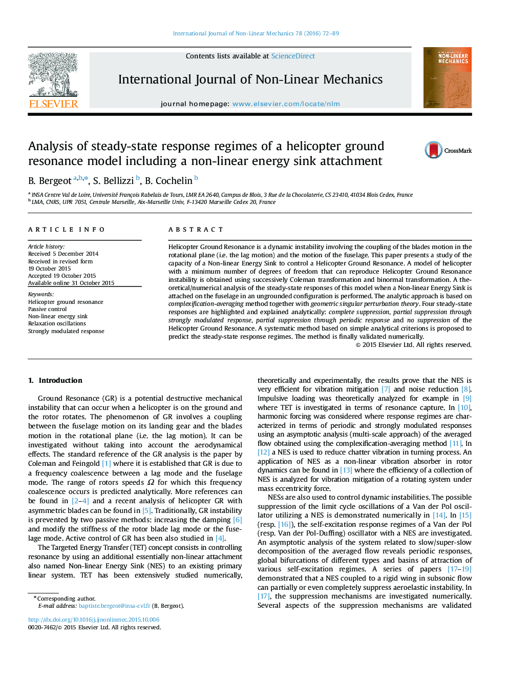 Analysis of steady-state response regimes of a helicopter ground resonance model including a non-linear energy sink attachment