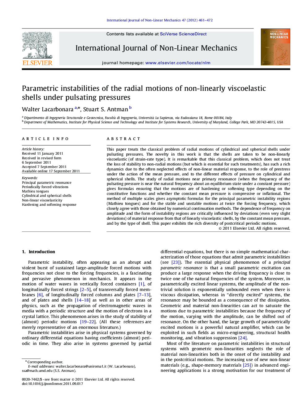 Parametric instabilities of the radial motions of non-linearly viscoelastic shells under pulsating pressures