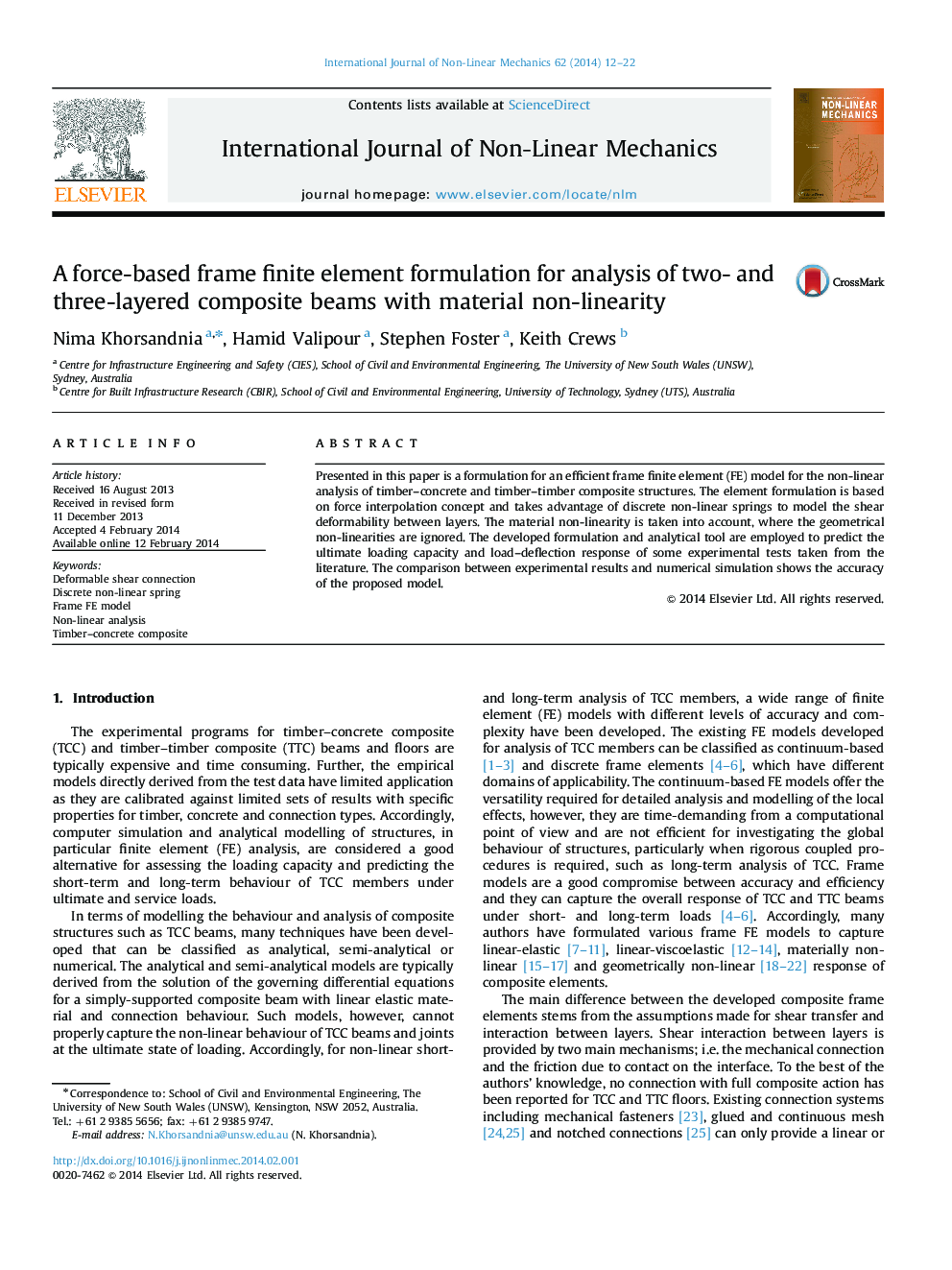 A force-based frame finite element formulation for analysis of two- and three-layered composite beams with material non-linearity