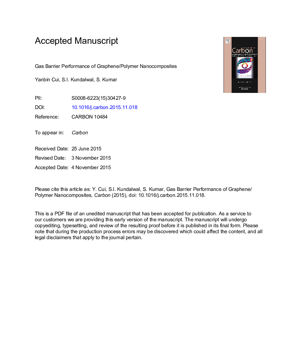 Gas barrier performance of graphene/polymer nanocomposites