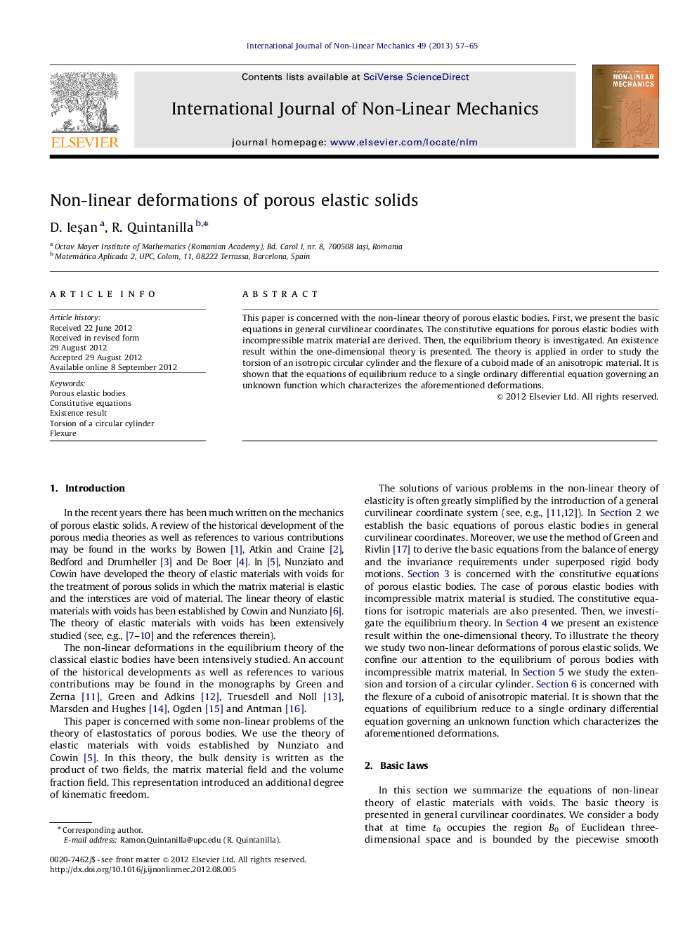 Non-linear deformations of porous elastic solids