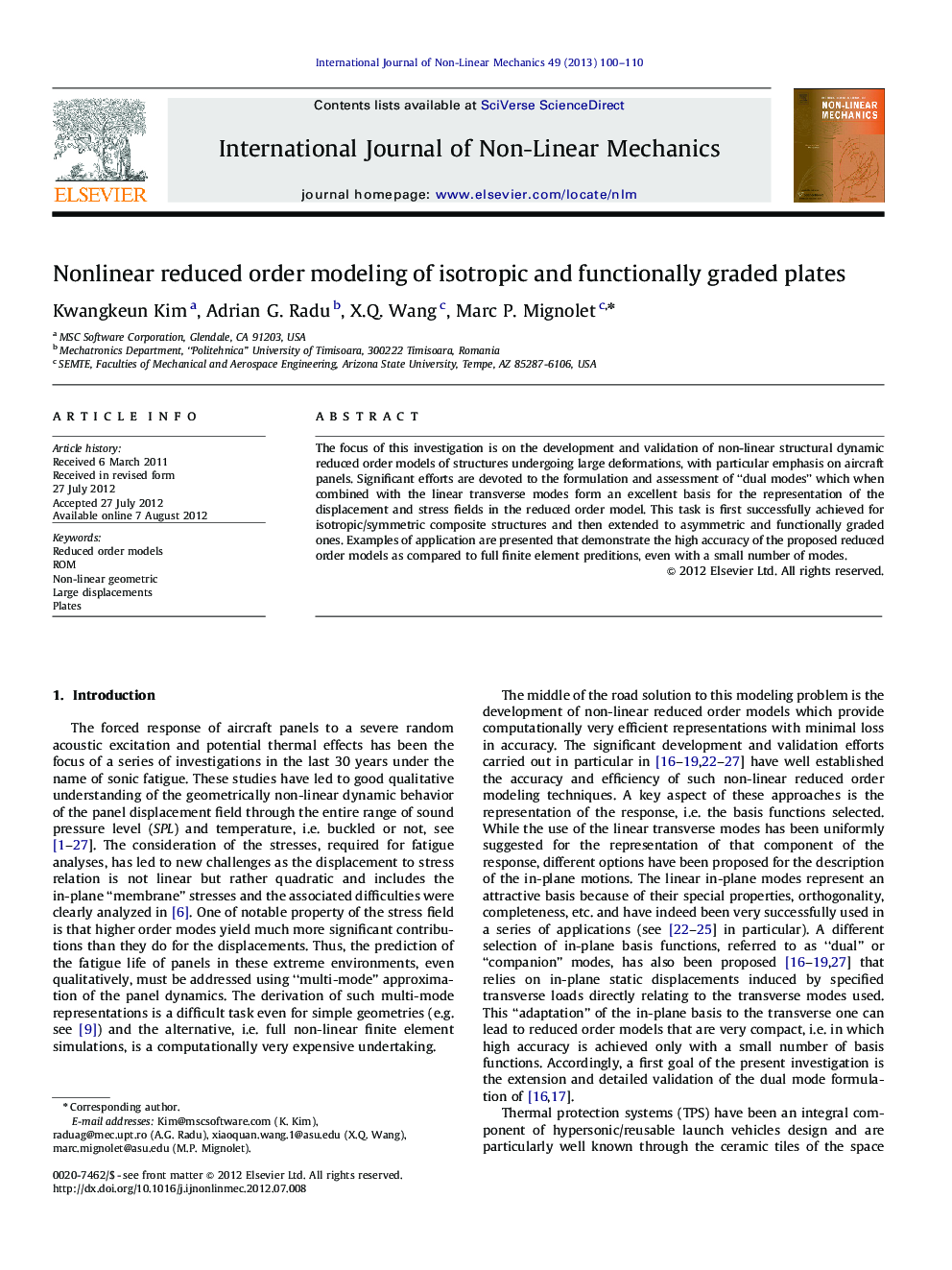 Nonlinear reduced order modeling of isotropic and functionally graded plates