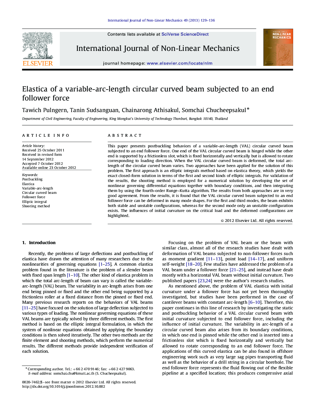 Elastica of a variable-arc-length circular curved beam subjected to an end follower force