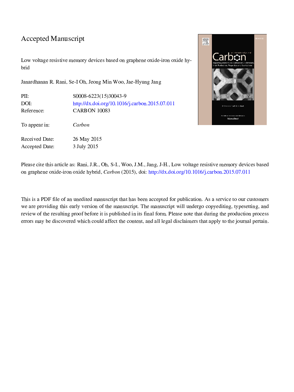 Low voltage resistive memory devices based on graphene oxide-iron oxide hybrid