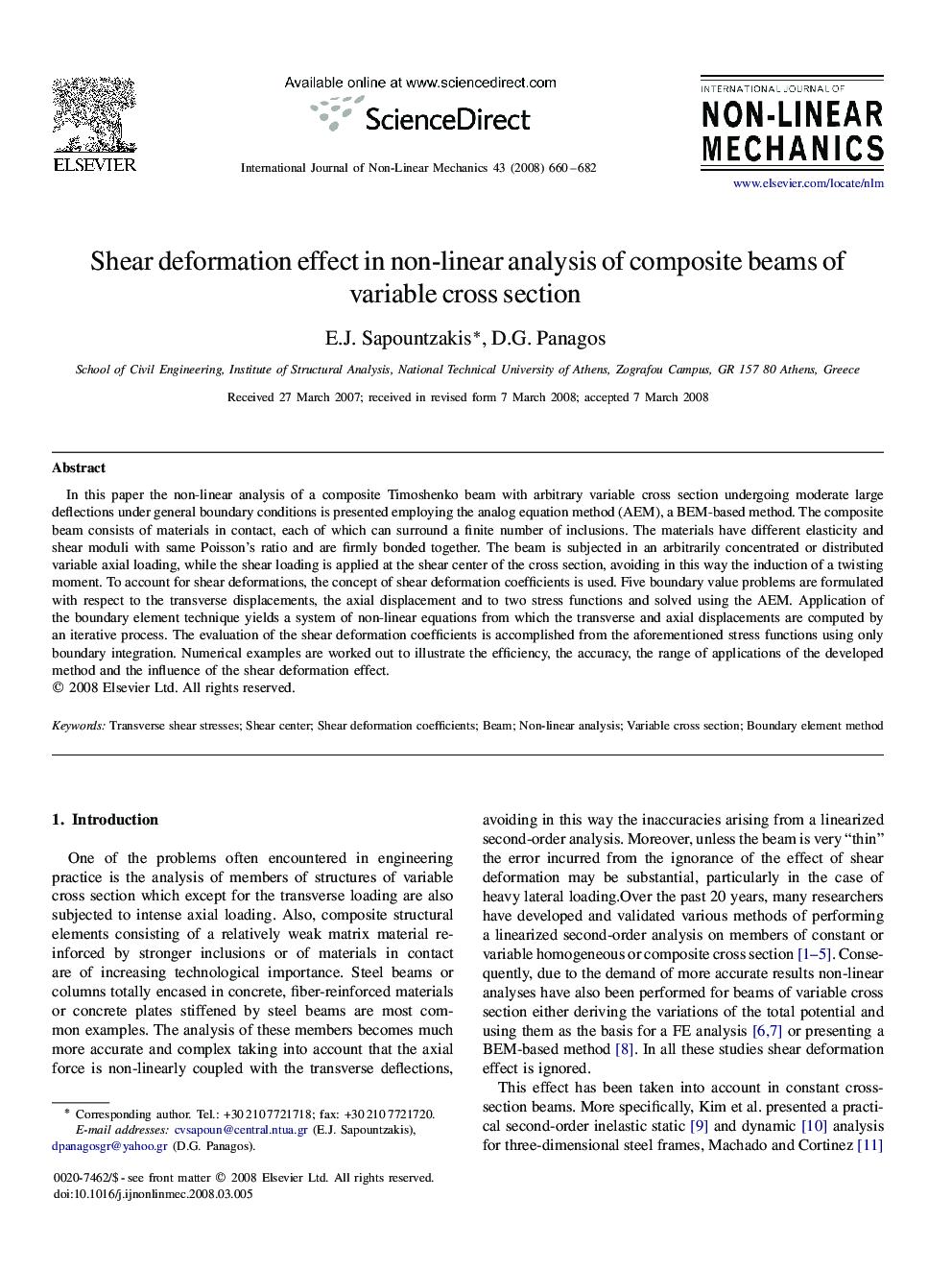 Shear deformation effect in non-linear analysis of composite beams of variable cross section