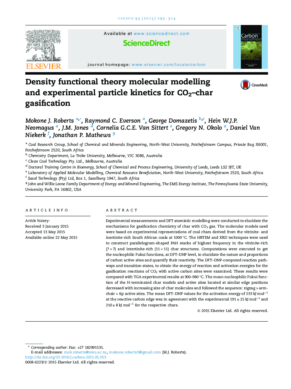 Density functional theory molecular modelling and experimental particle kinetics for CO2-char gasification