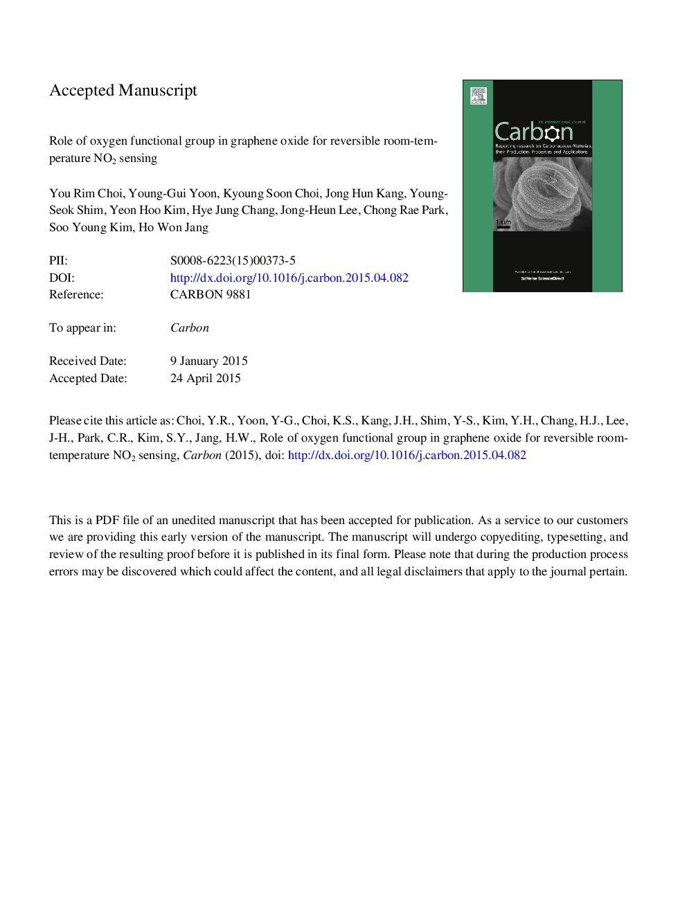 Role of oxygen functional groups in graphene oxide for reversible room-temperature NO2 sensing