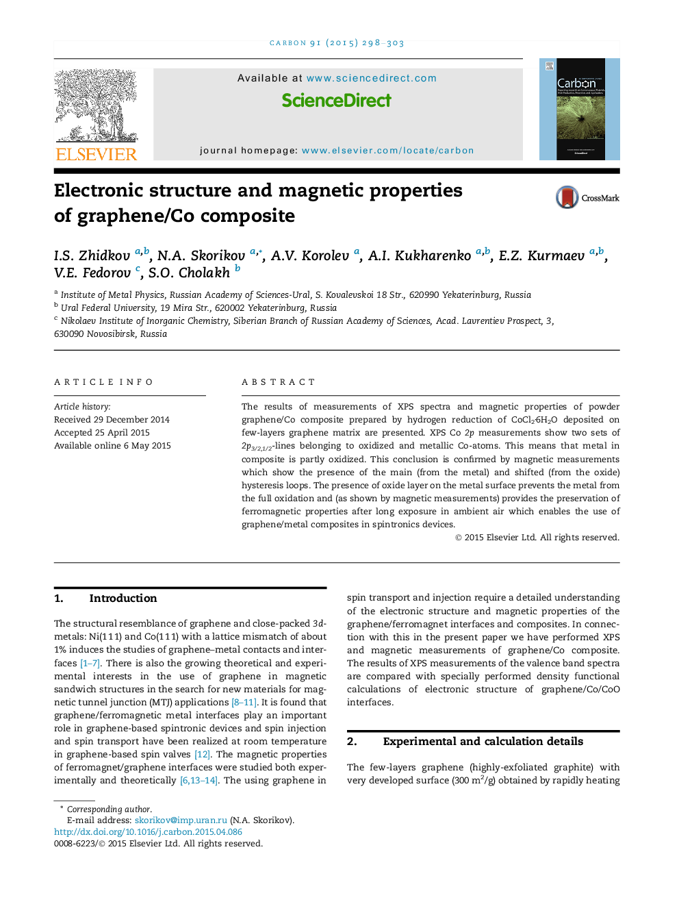 Electronic structure and magnetic properties of graphene/Co composite