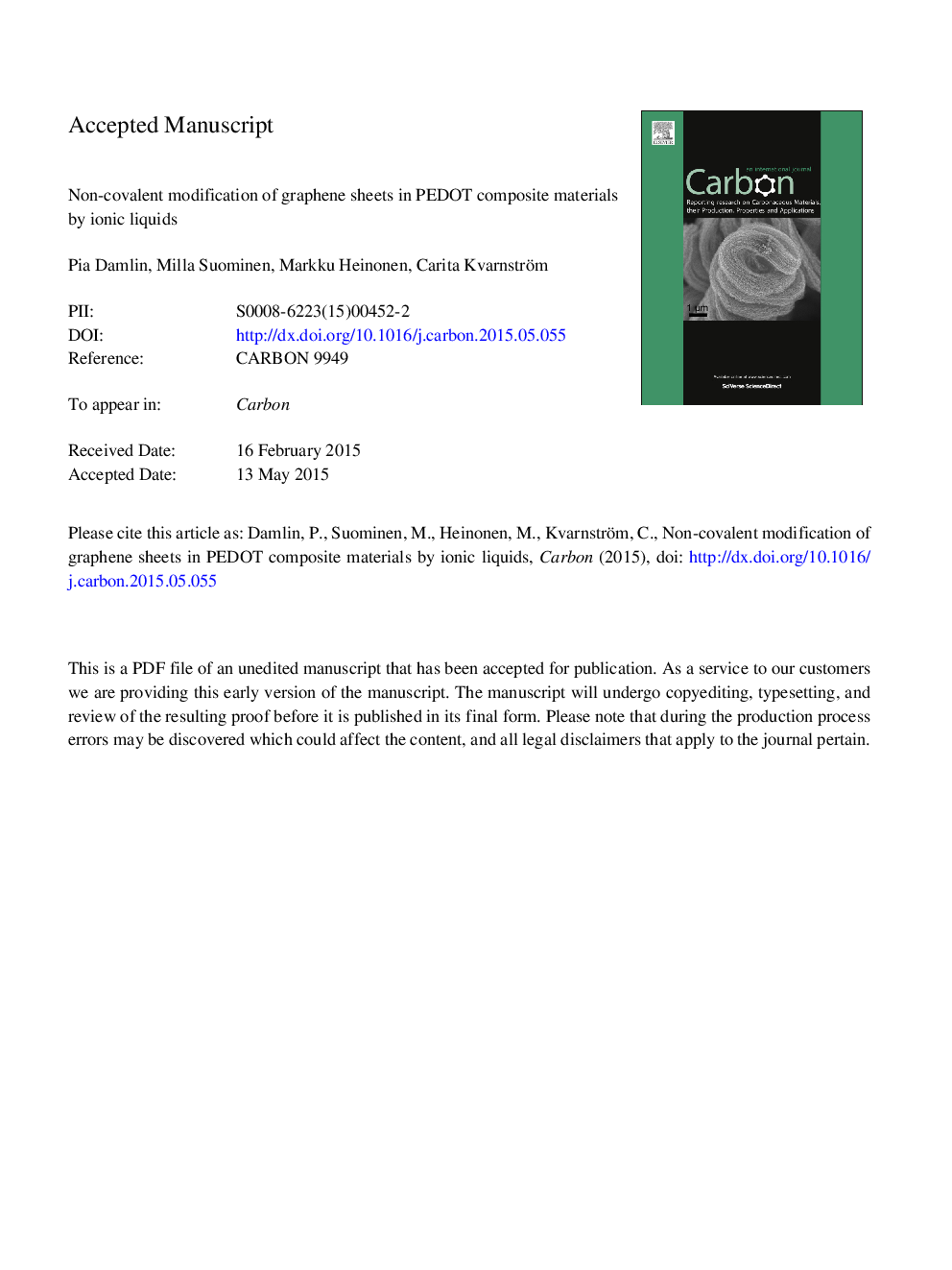 Non-covalent modification of graphene sheets in PEDOT composite materials by ionic liquids