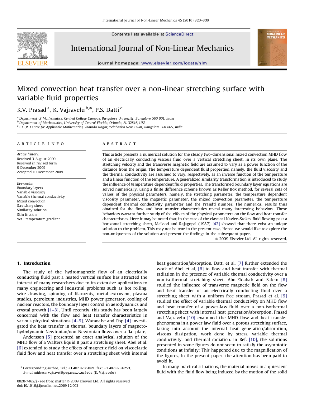 Mixed convection heat transfer over a non-linear stretching surface with variable fluid properties