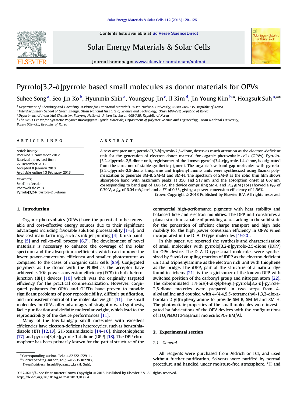 Pyrrolo[3,2-b]pyrrole based small molecules as donor materials for OPVs