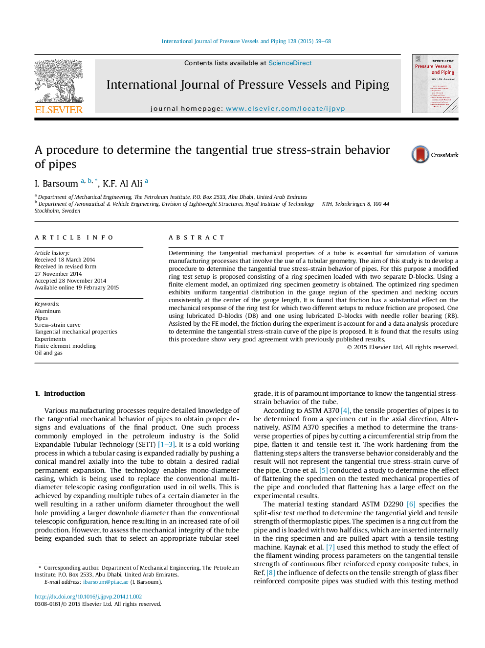 A procedure to determine the tangential true stress-strain behavior of pipes