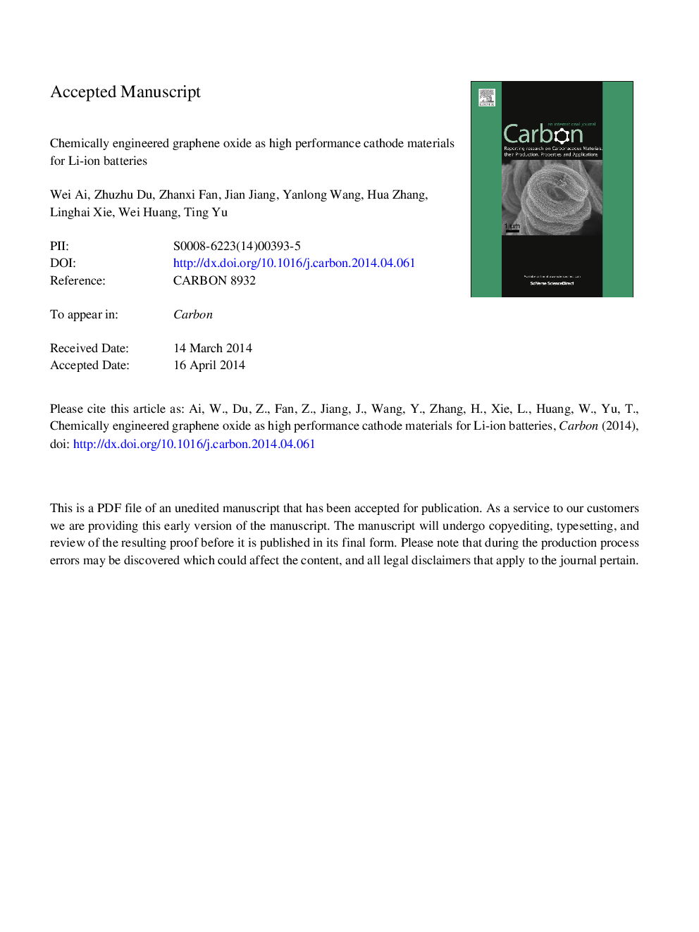 اکسید گرافن مهندسی شیمی به عنوان مواد کاتدی با کارایی بالا برای باتری های لیتیوم یون 
