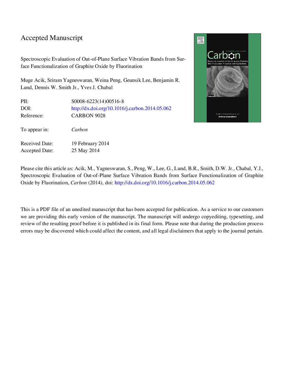 Spectroscopic evaluation of out-of-plane surface vibration bands from surface functionalization of graphite oxide by fluorination