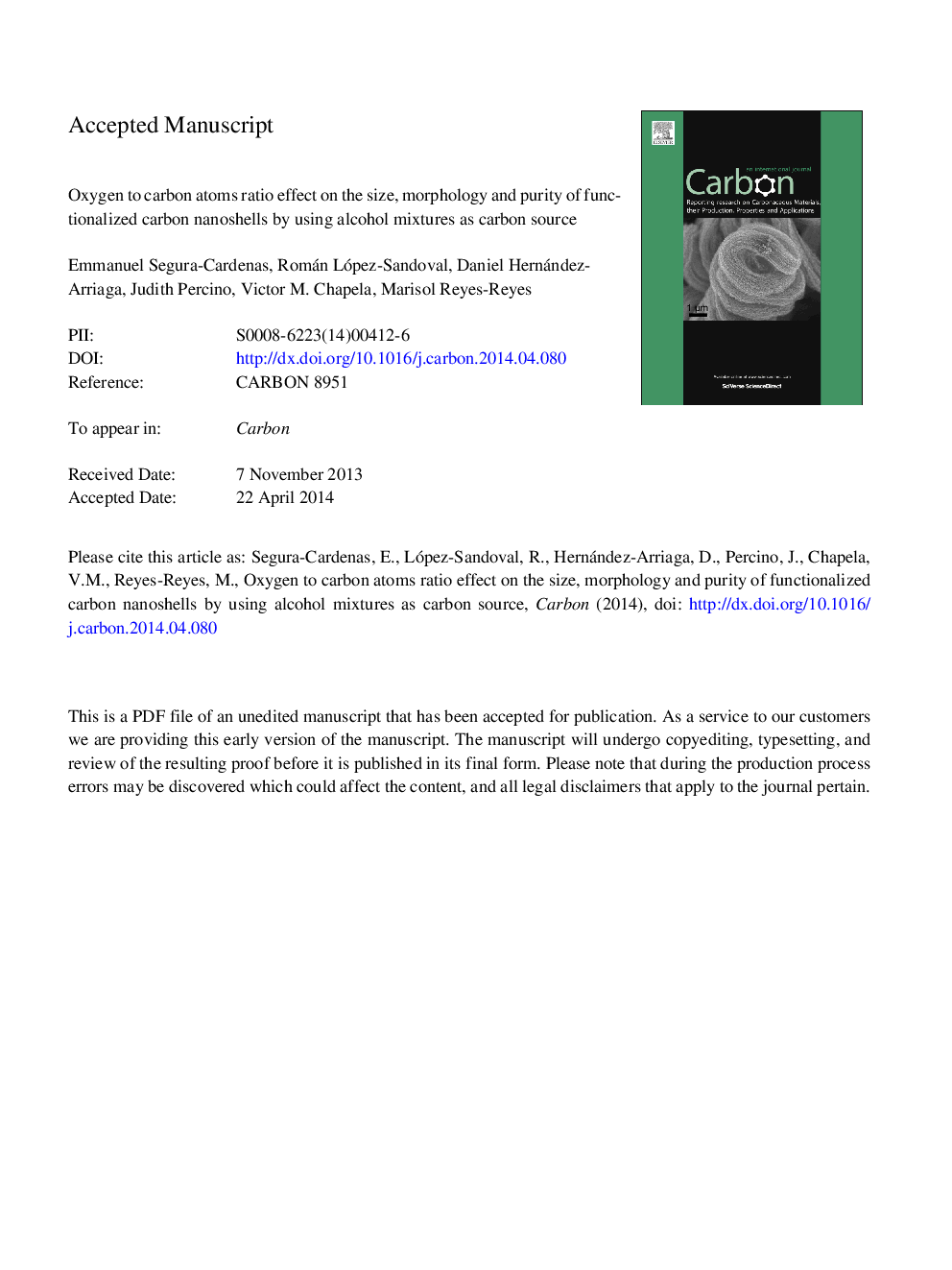 Oxygen to carbon atoms ratio effect on the size, morphology and purity of functionalized carbon nanoshells by using alcohol mixtures as carbon source