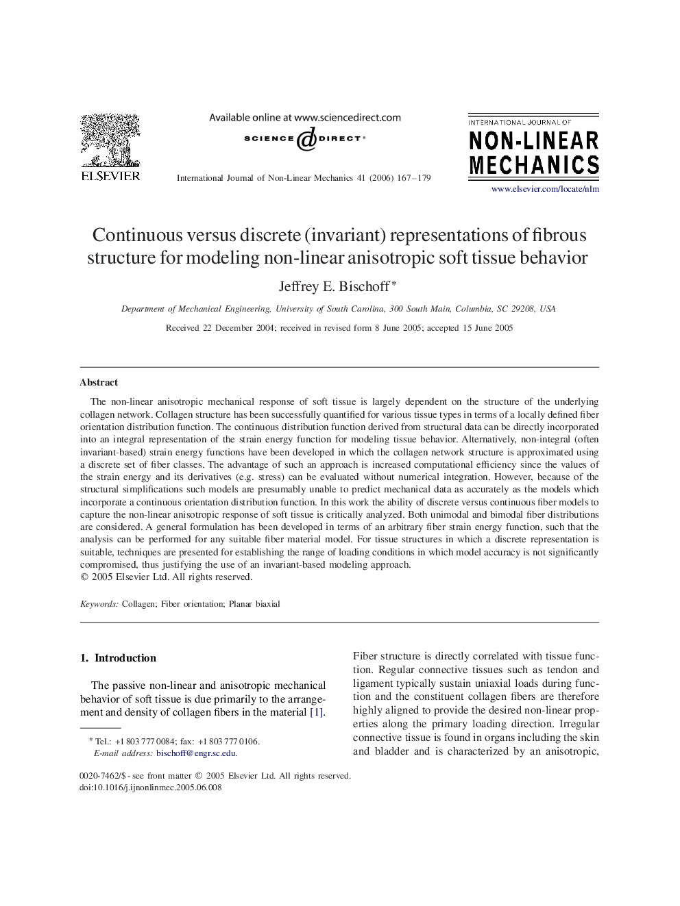 Continuous versus discrete (invariant) representations of fibrous structure for modeling non-linear anisotropic soft tissue behavior