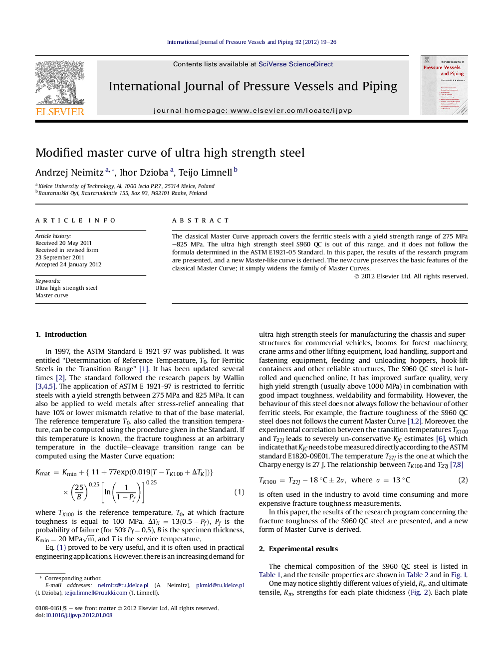 Modified master curve of ultra high strength steel