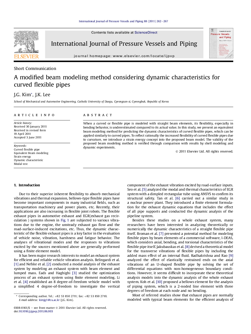 A modified beam modeling method considering dynamic characteristics for curved flexible pipes