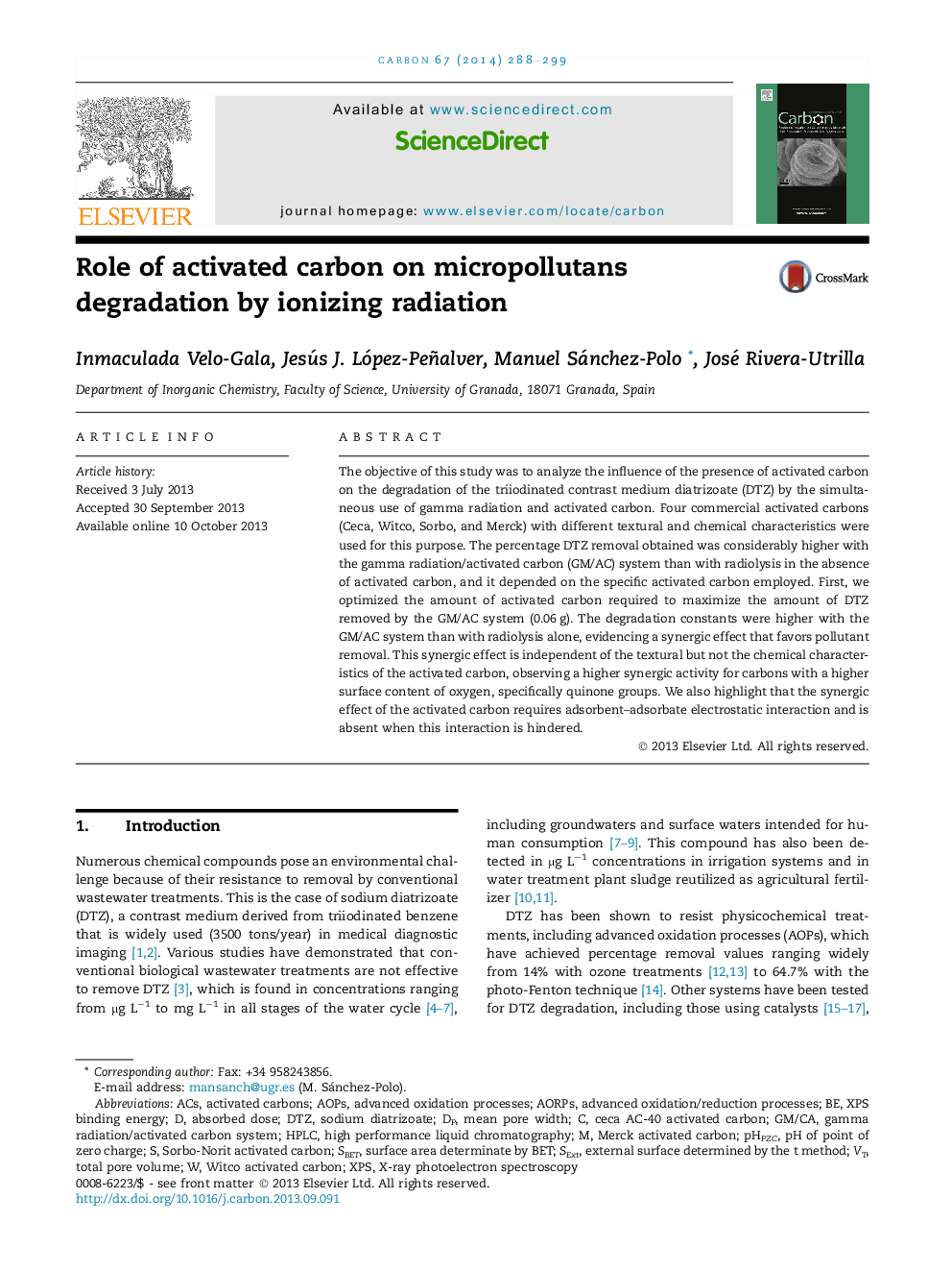 Role of activated carbon on micropollutans degradation by ionizing radiation