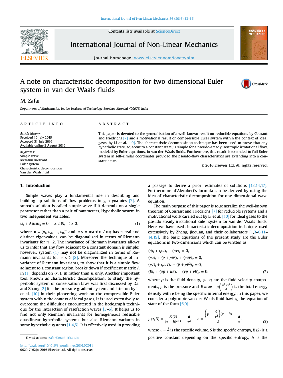 A note on characteristic decomposition for two-dimensional Euler system in van der Waals fluids