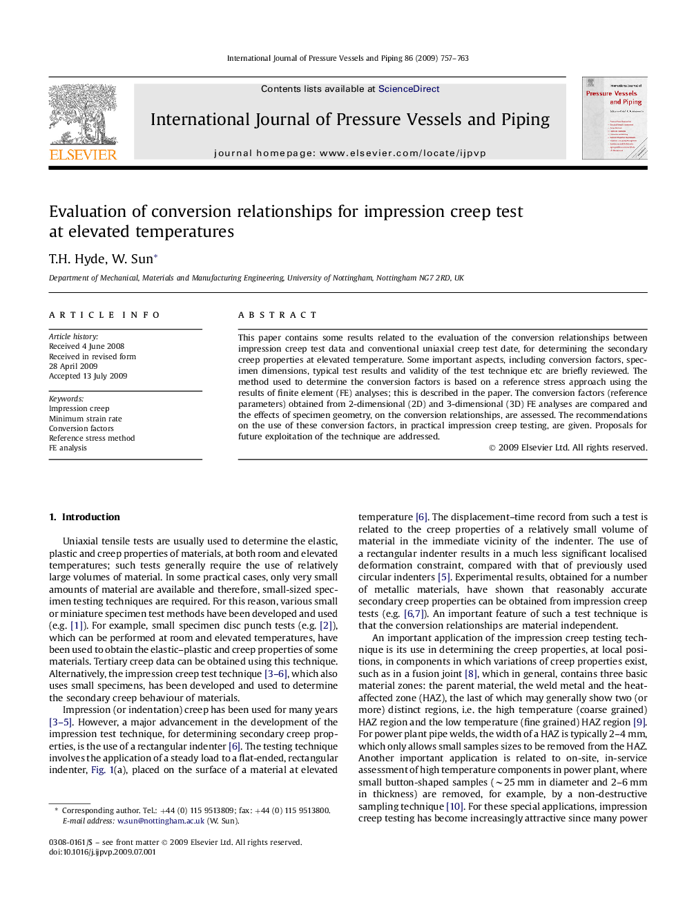 Evaluation of conversion relationships for impression creep test at elevated temperatures