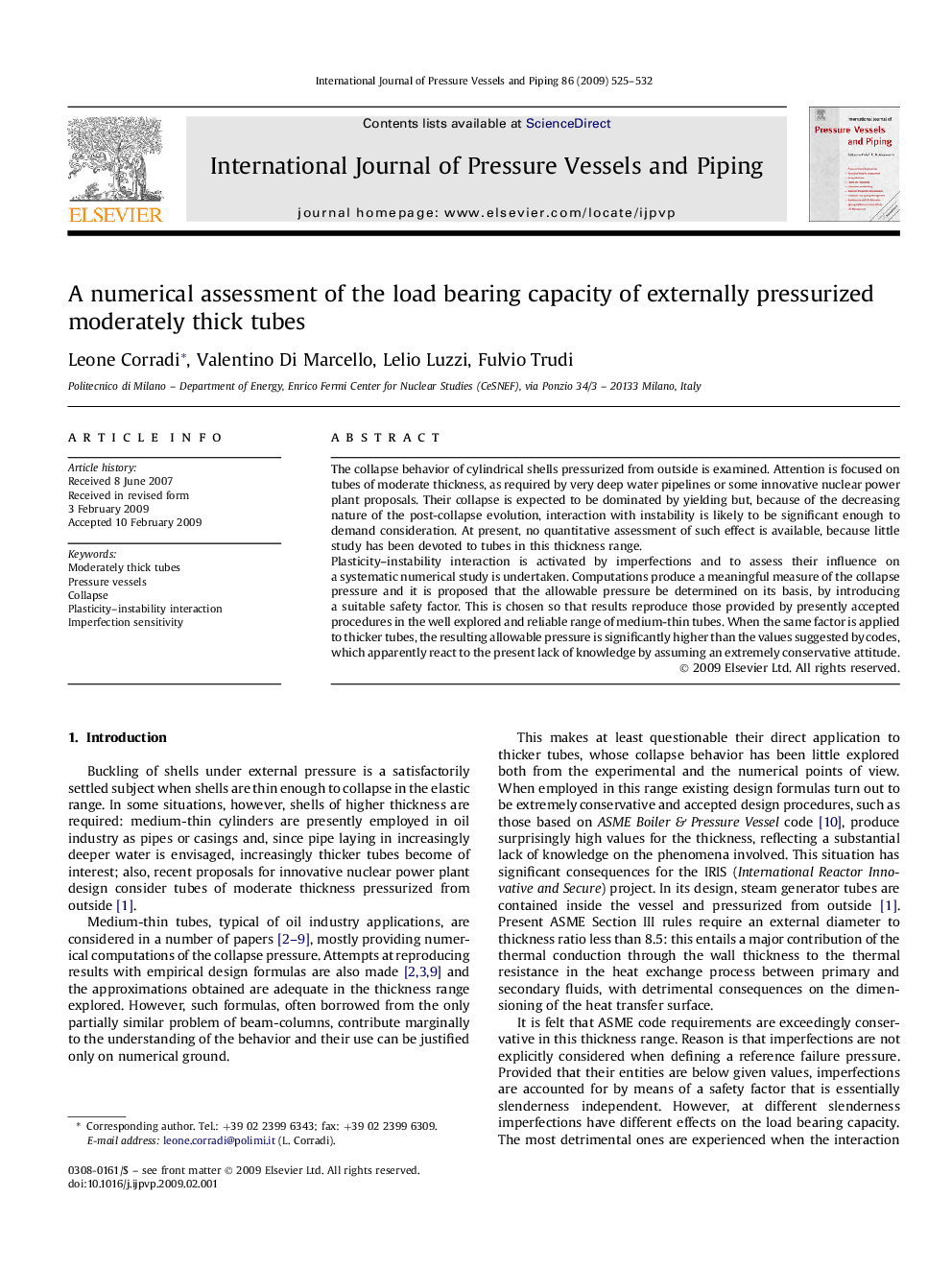 A numerical assessment of the load bearing capacity of externally pressurized moderately thick tubes