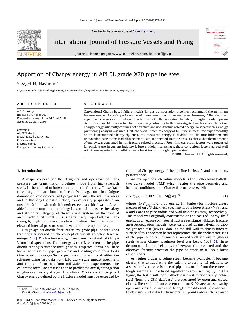 Apportion of Charpy energy in API 5L grade X70 pipeline steel