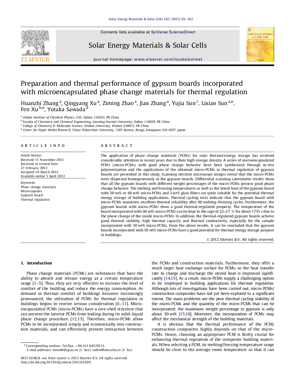 Preparation and thermal performance of gypsum boards incorporated with microencapsulated phase change materials for thermal regulation