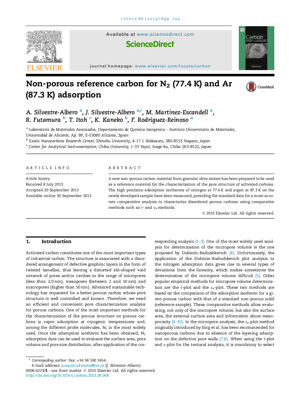 Non-porous reference carbon for N2 (77.4Â K) and Ar (87.3Â K) adsorption