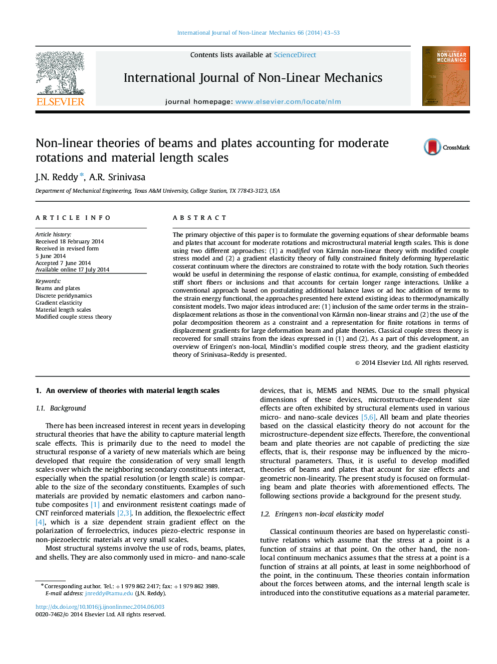 Non-linear theories of beams and plates accounting for moderate rotations and material length scales