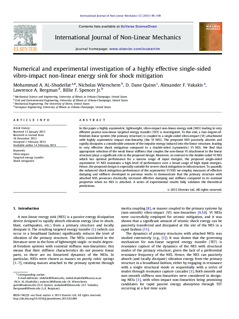 Numerical and experimental investigation of a highly effective single-sided vibro-impact non-linear energy sink for shock mitigation