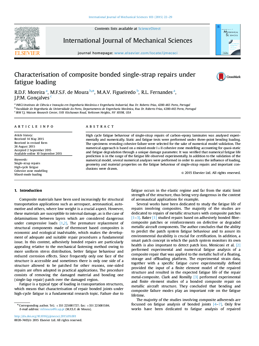 Characterisation of composite bonded single-strap repairs under fatigue loading