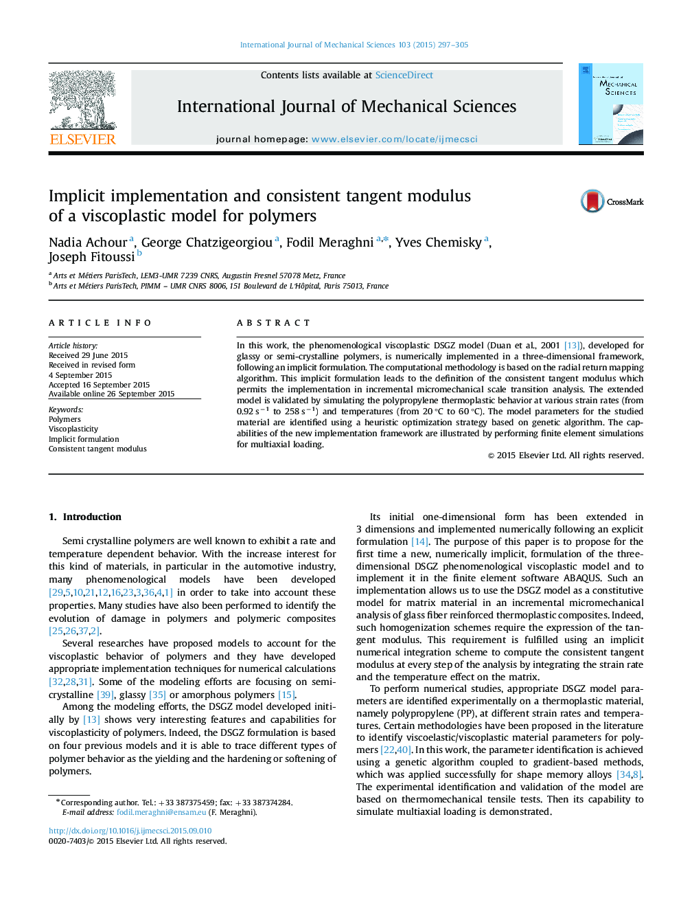 Implicit implementation and consistent tangent modulus of a viscoplastic model for polymers