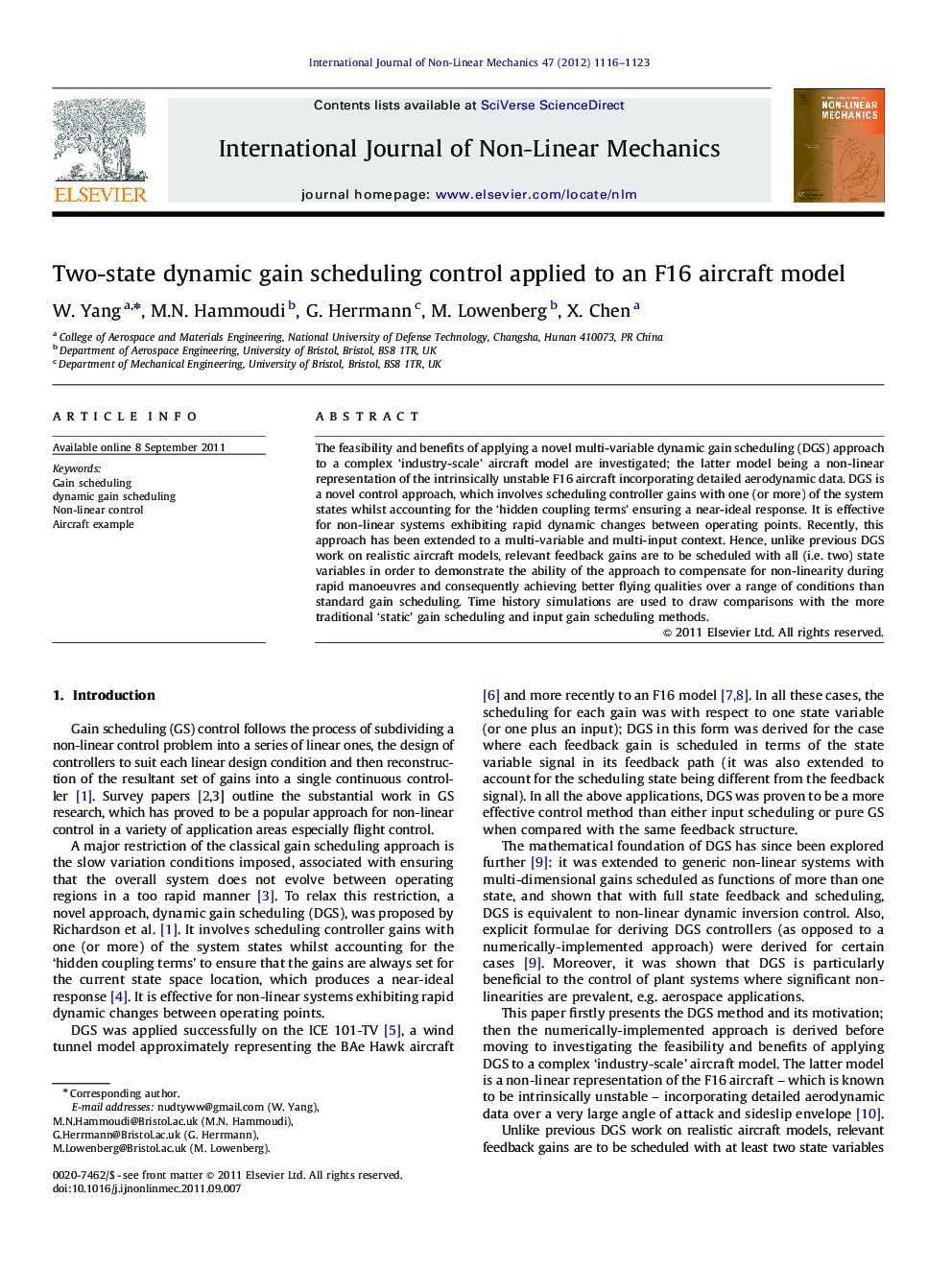 Two-state dynamic gain scheduling control applied to an F16 aircraft model