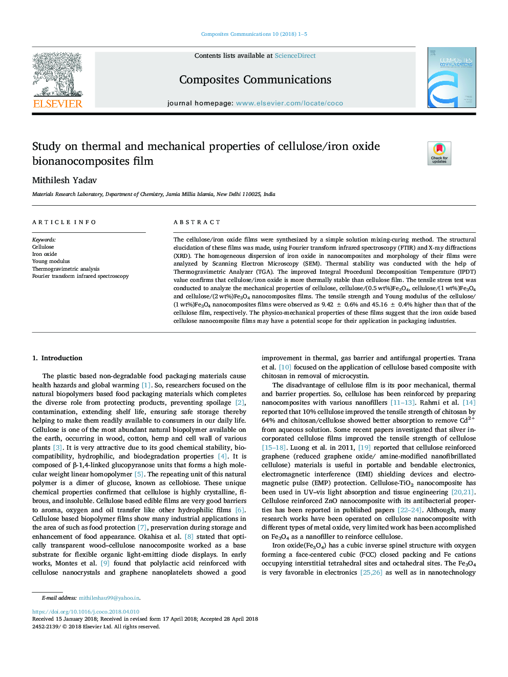 Study on thermal and mechanical properties of cellulose/iron oxide bionanocomposites film