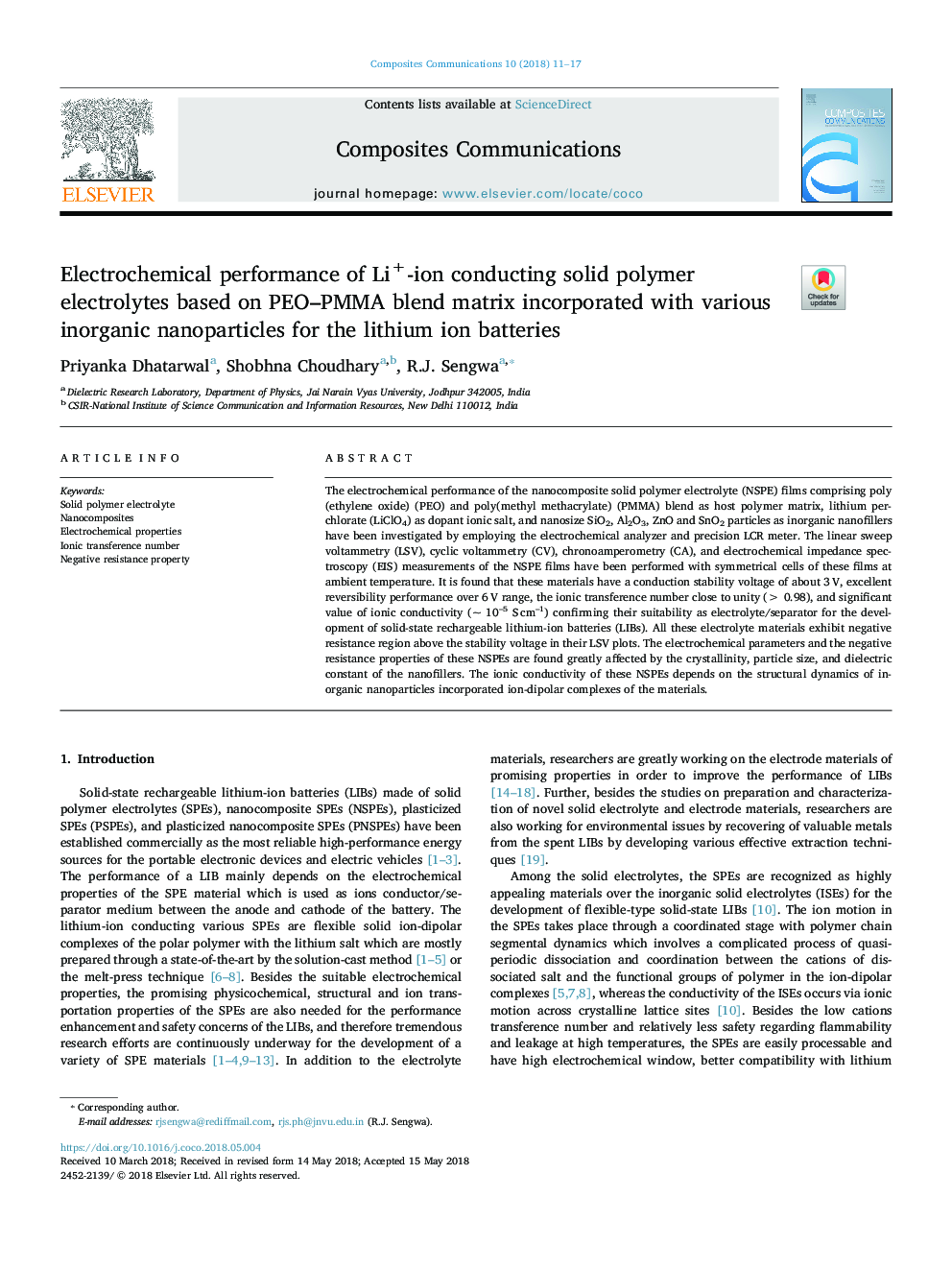 Electrochemical performance of Li+-ion conducting solid polymer electrolytes based on PEO-PMMA blend matrix incorporated with various inorganic nanoparticles for the lithium ion batteries