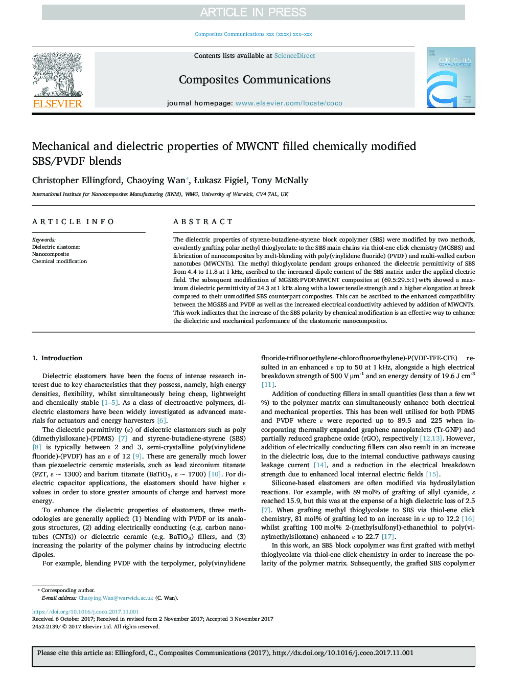 Mechanical and dielectric properties of MWCNT filled chemically modified SBS/PVDF blends