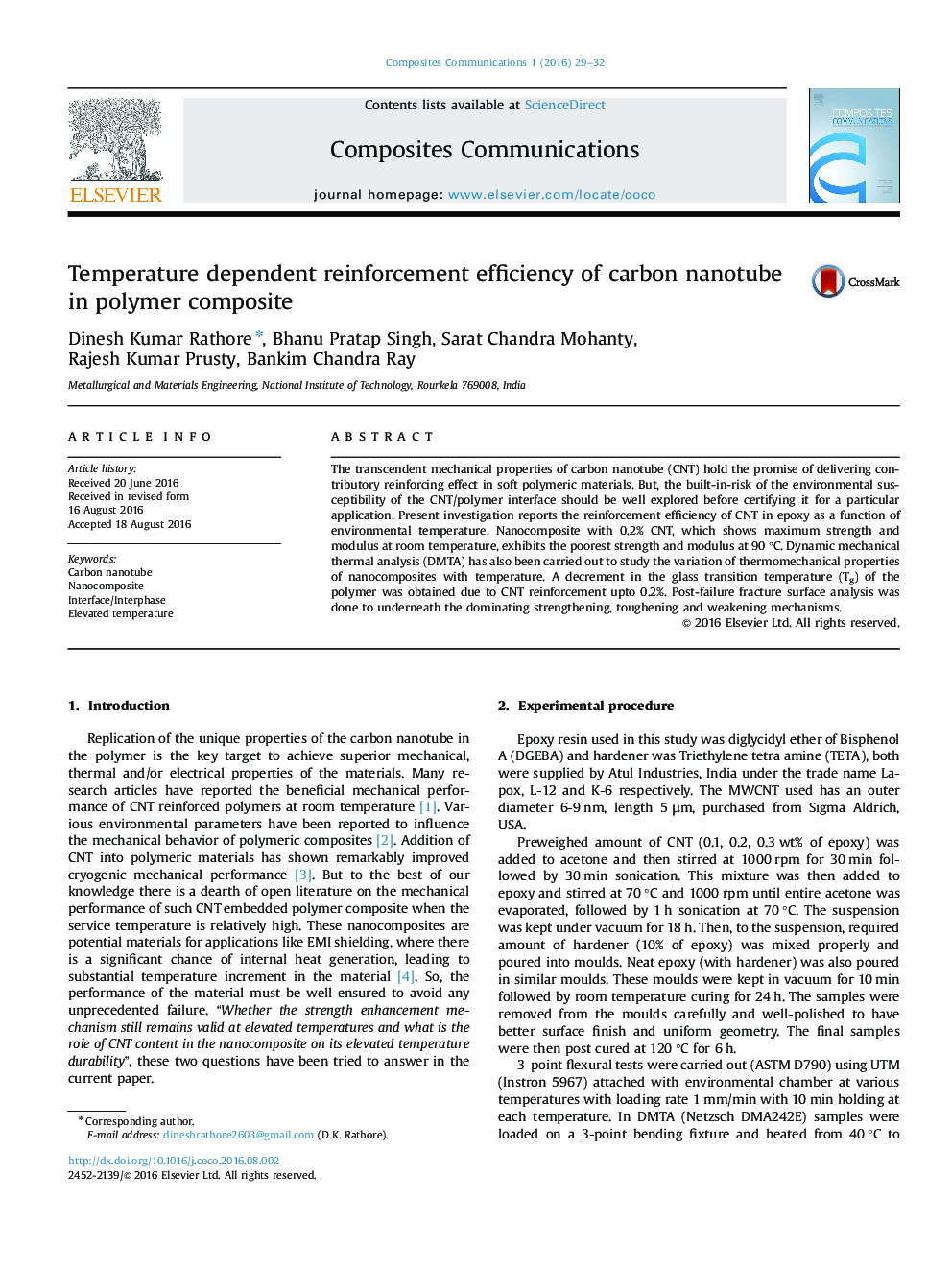 Temperature dependent reinforcement efficiency of carbon nanotube in polymer composite